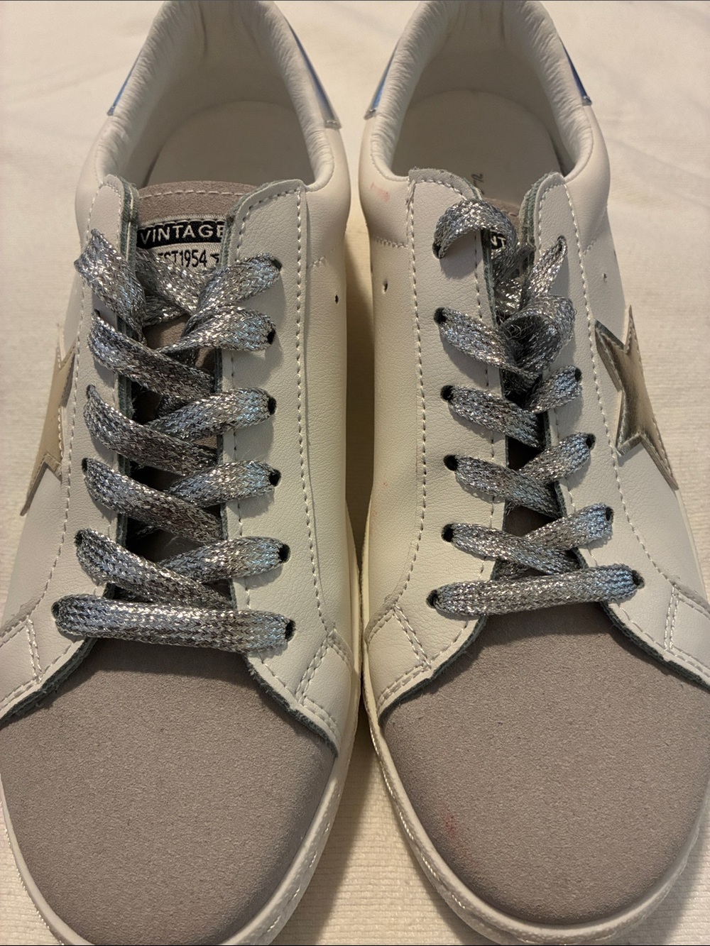 Vintage Havana White Leather Sneakers with Silver Accent
